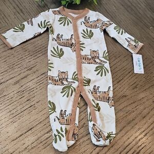 Carter's Jungle Tiger Baby Footie 6 Month NWT - White and Green